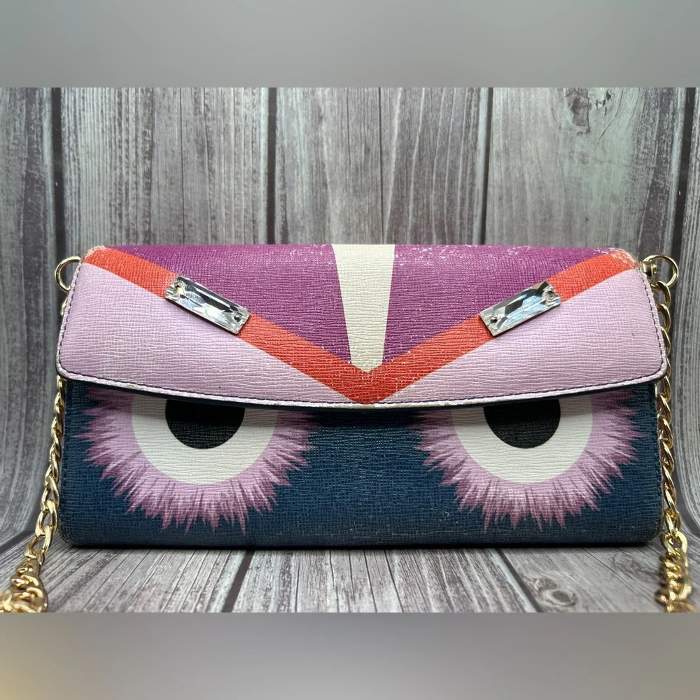 FENDI Monsters Vitello Elite Crystal Eye Continental Wallet